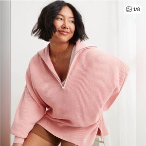AERIE Beyond Quarter Zip Sweater Pink